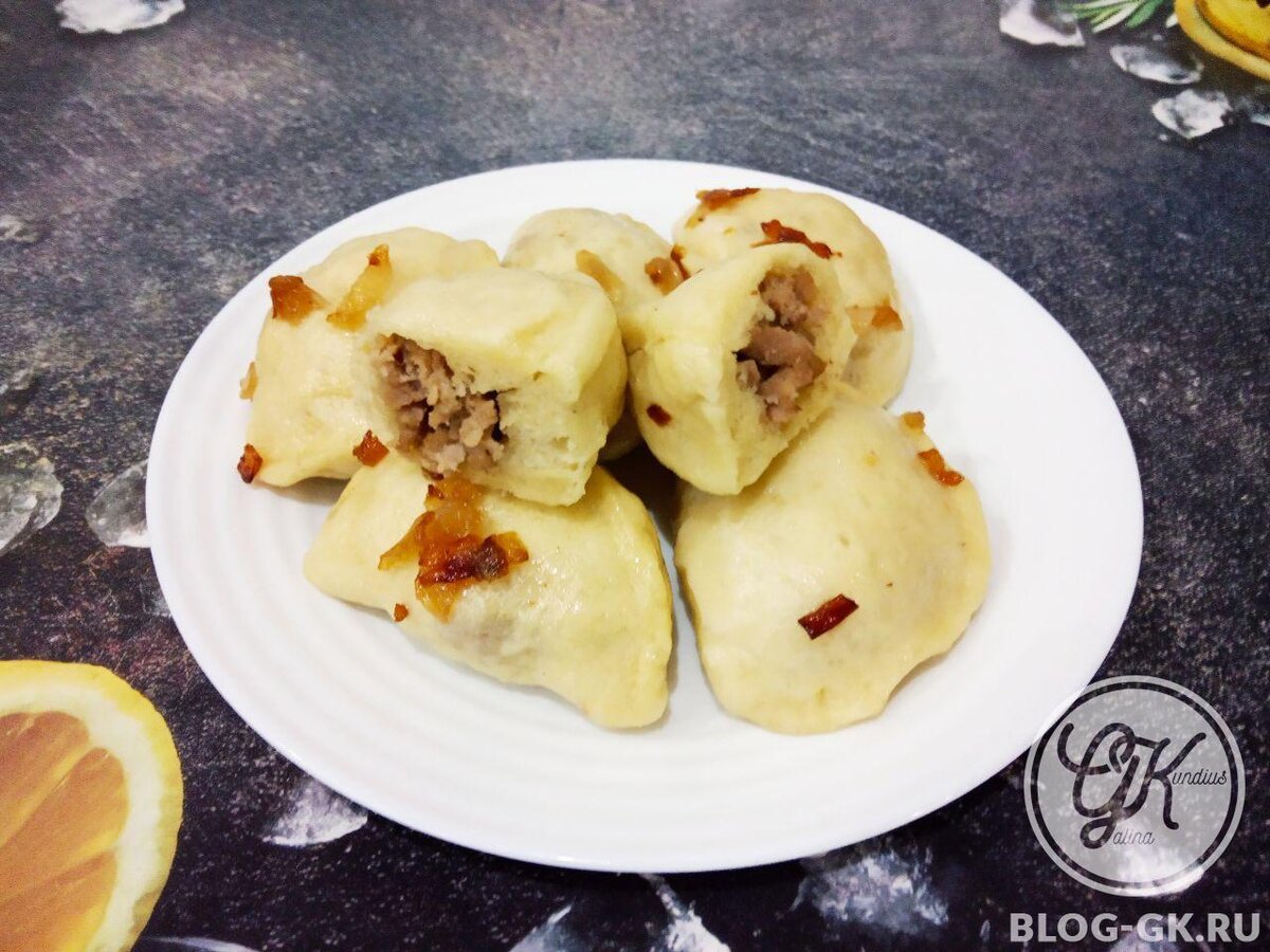 Пышные вареники с мясом на пару